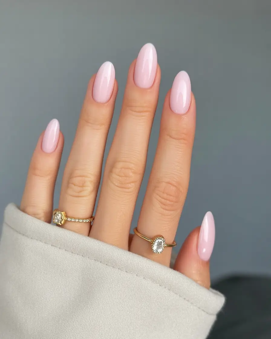 classy early spring nails 2026 Soft Pink Almonds for a Clean Fresh Spring Start