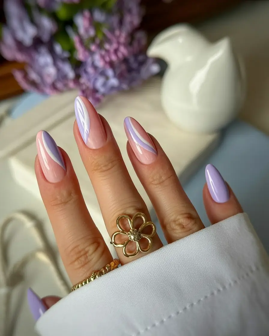classy early spring nails 2026 Lavender Strokes and Springtime Symmetry