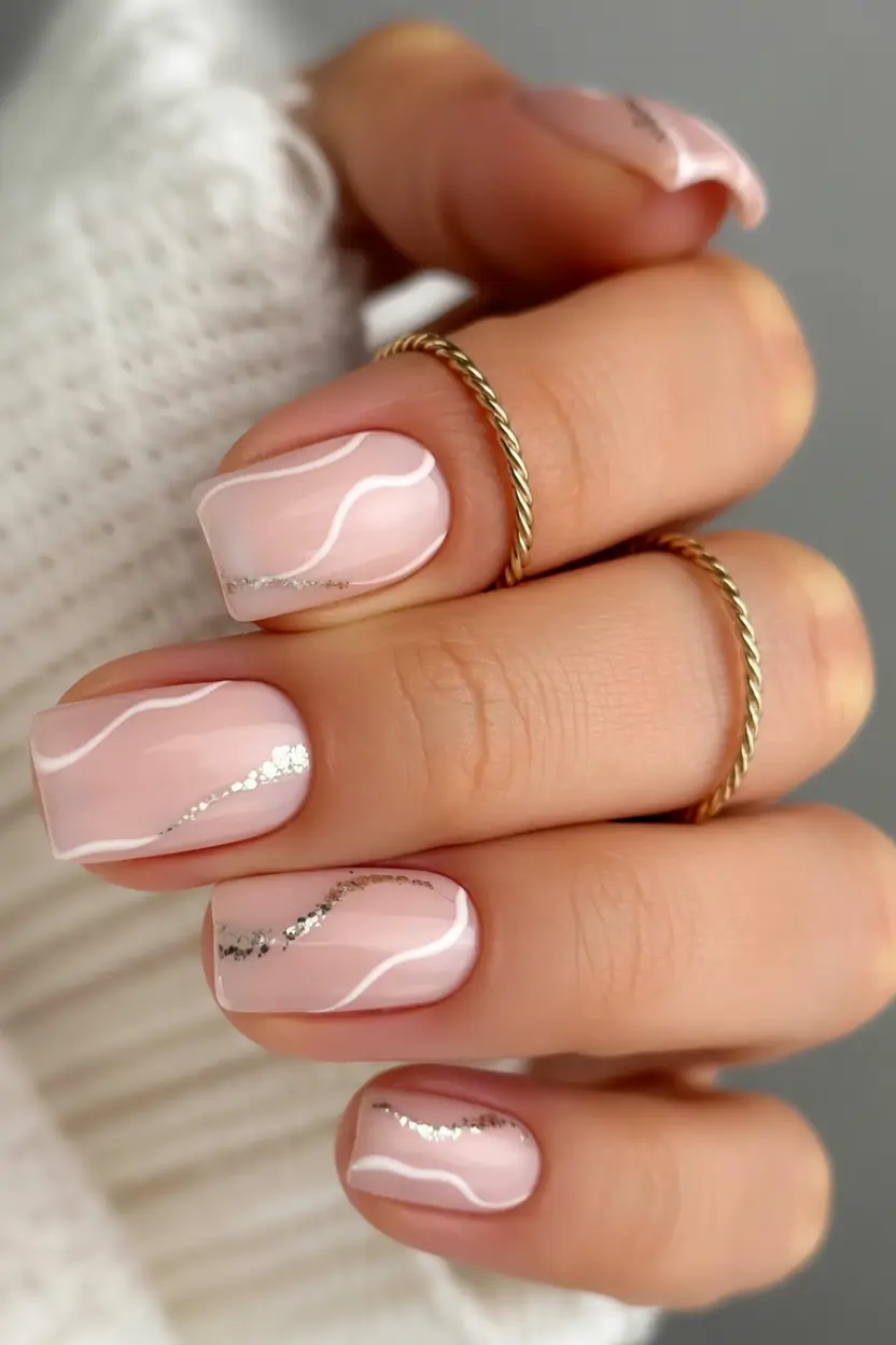 classy spring nails 2026 collection Soft Swirls with Silver Traces
