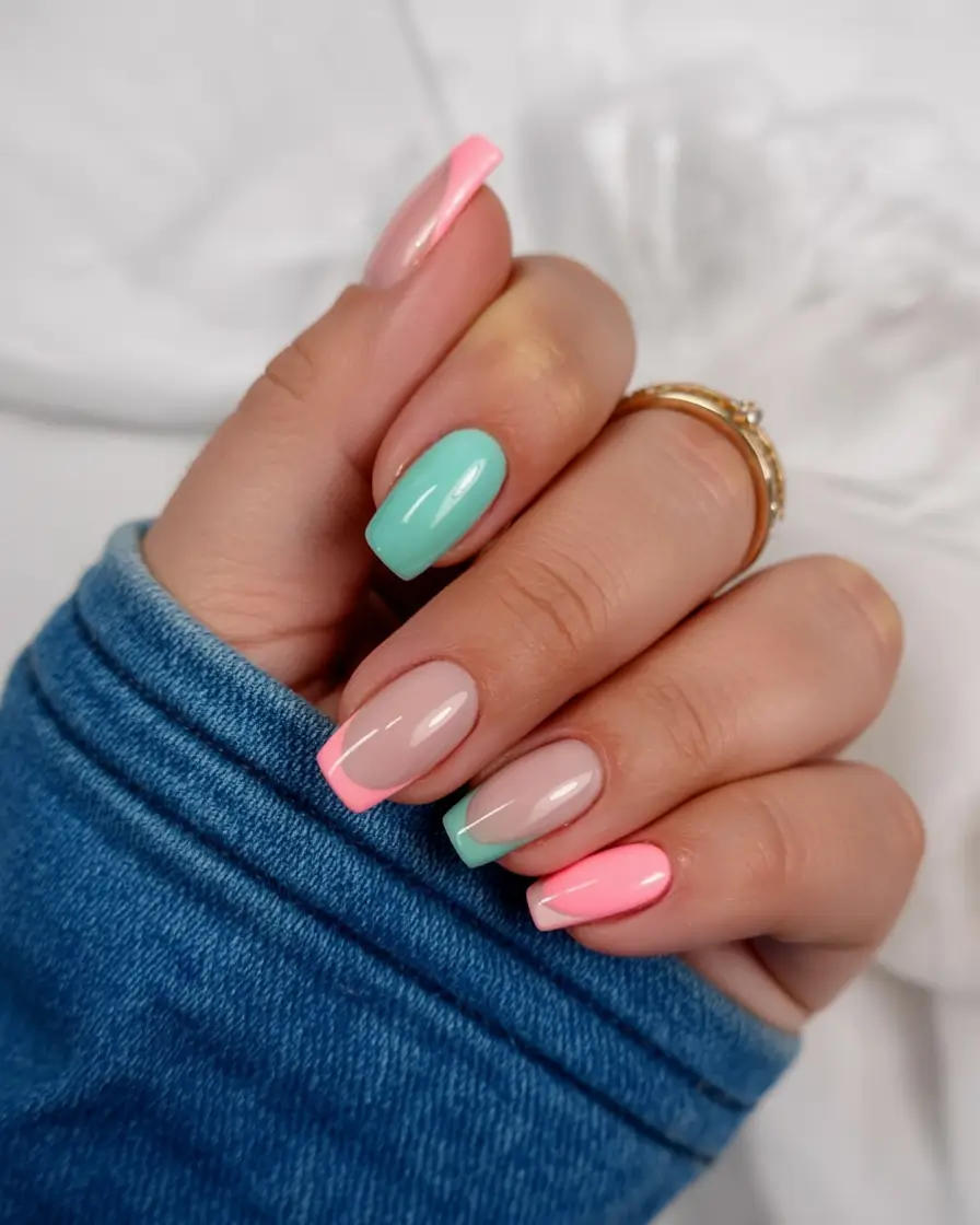 classy spring nails 2026 collection Pastel Pop French Remix