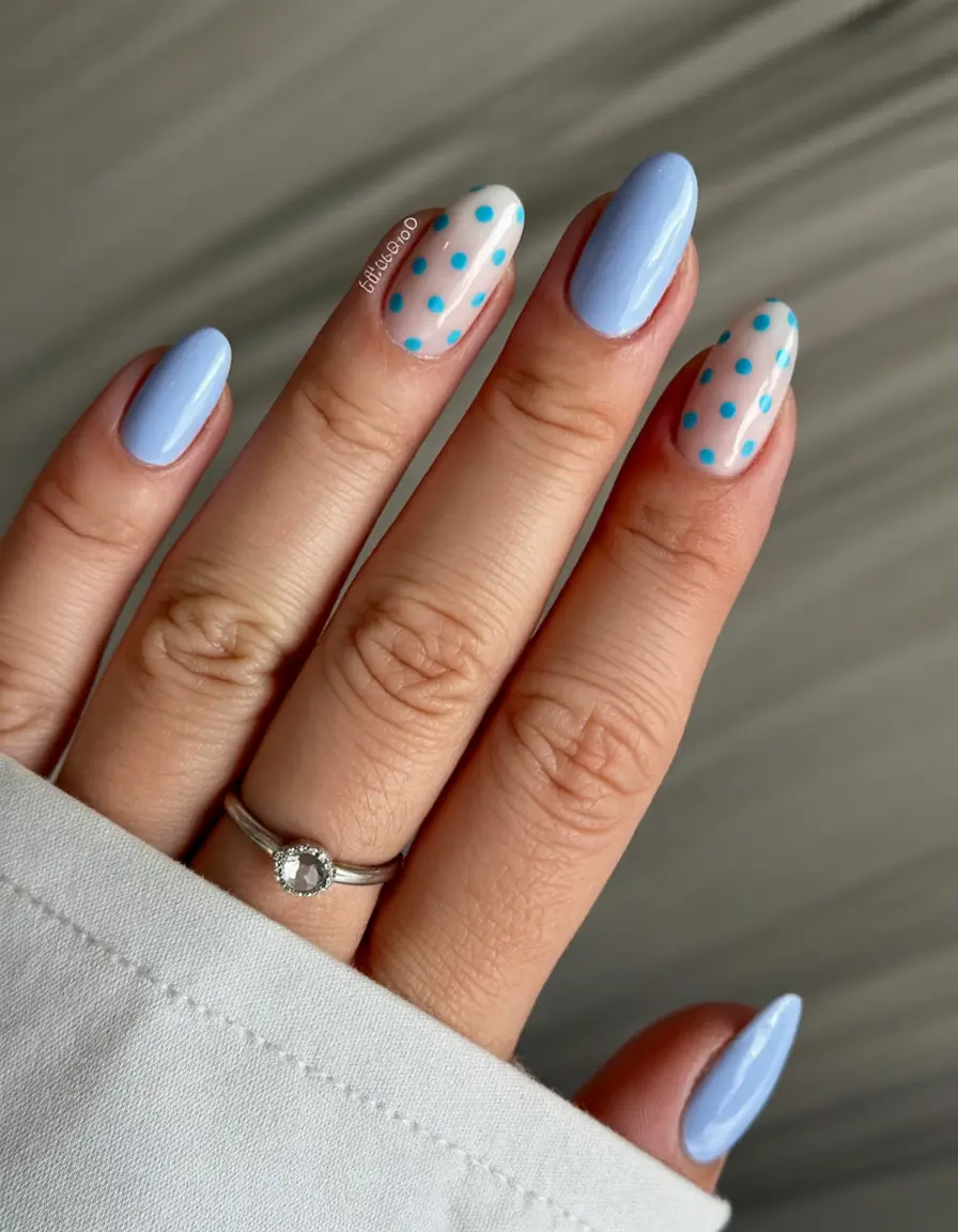 classy spring nails 2026 collection Baby Blue and Polka Play