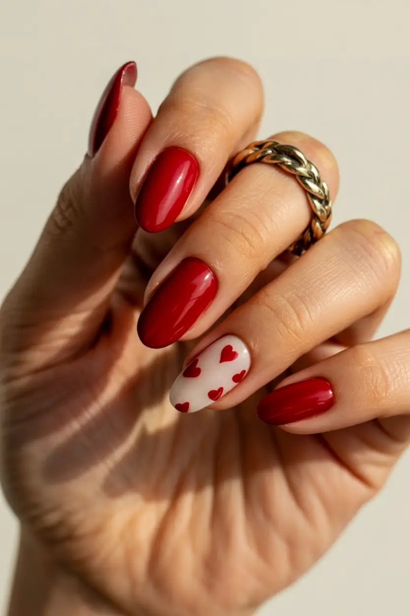 classy spring nails 2026 collection Glossy Red With a Heartbeat
