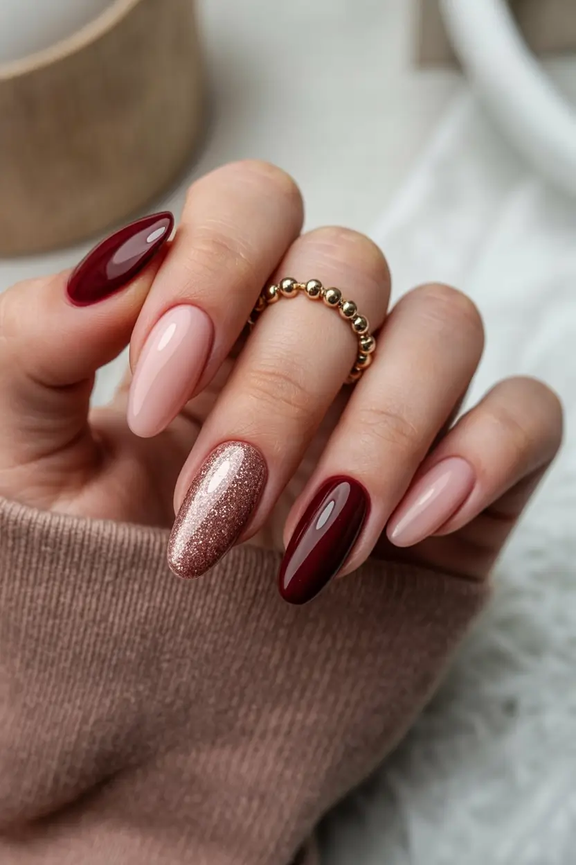 classy spring nails 2026 collection Cherry Glaze & Rosé Sparkle