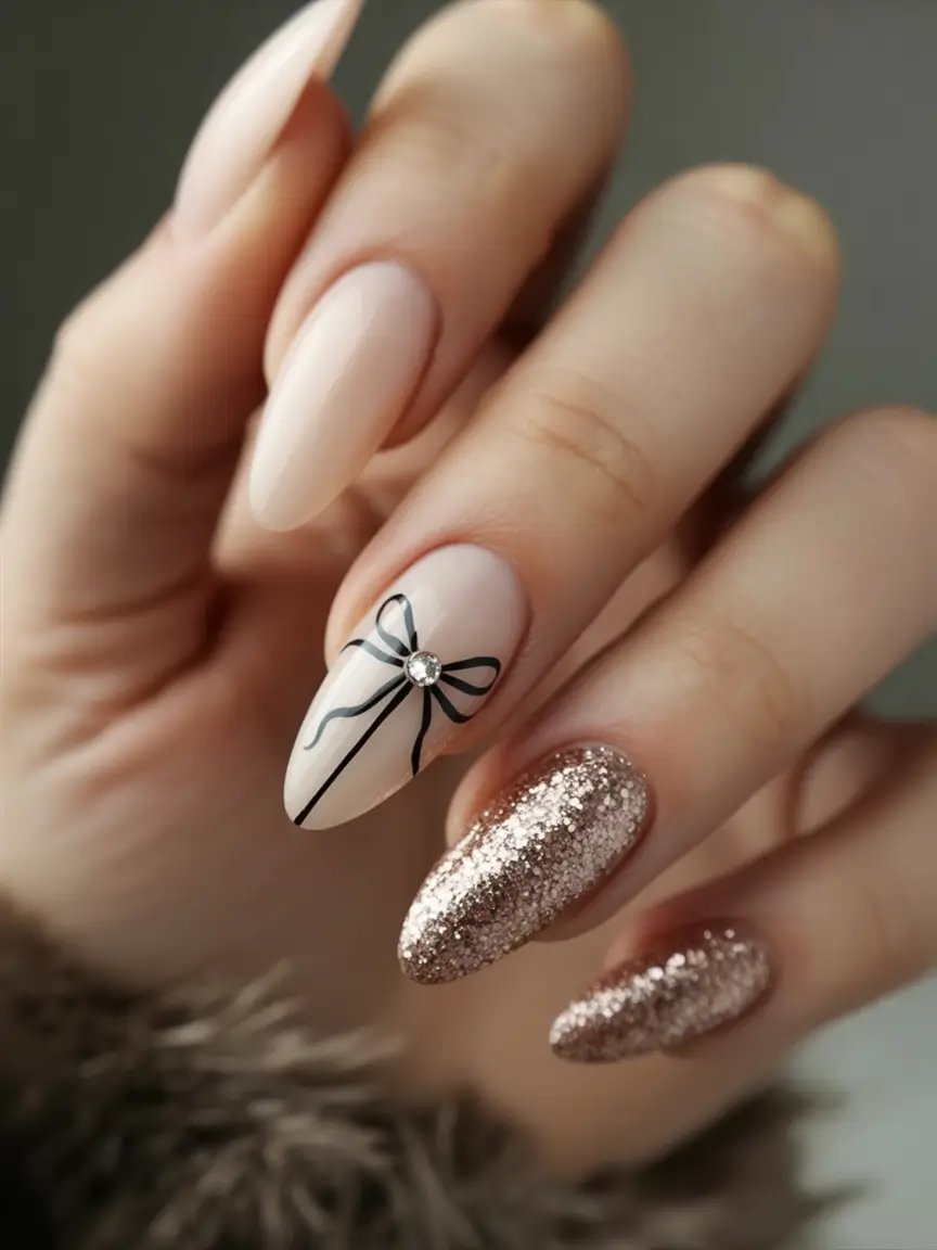 classy spring nails 2026 collection Minimal Bow Meets Max Shine