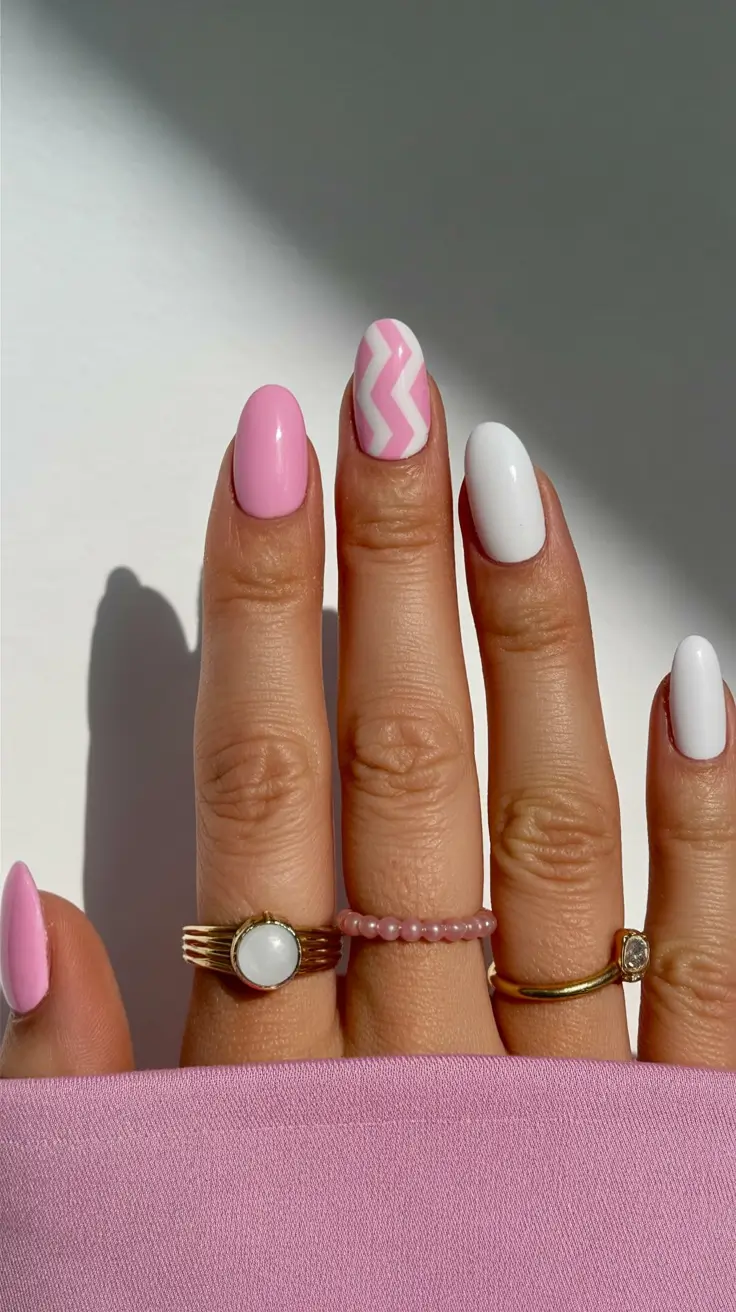 classy spring nails 2026 collection Pastel Zigs & Clean Whites