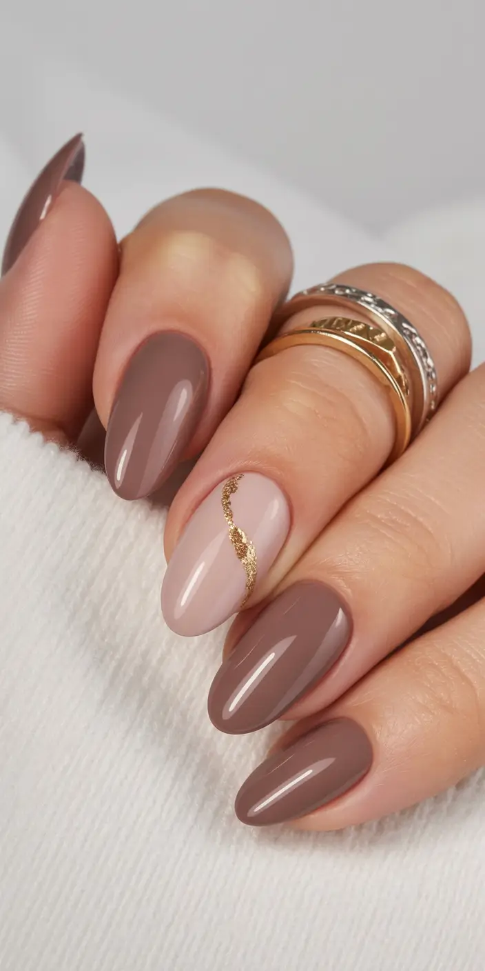 classy spring nails must have 2026 Mauve Mocha with Gold Vein