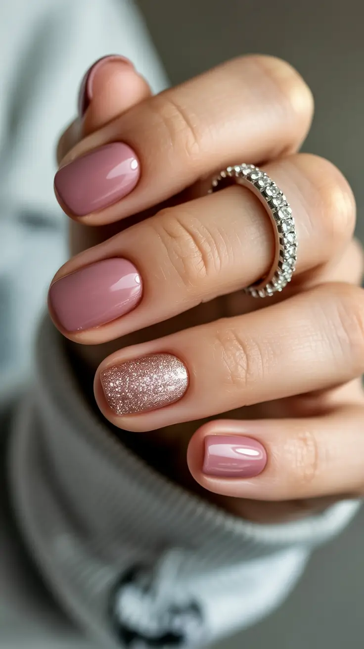 classy spring nails must have 2026 Mauve Dust with Rose Accent