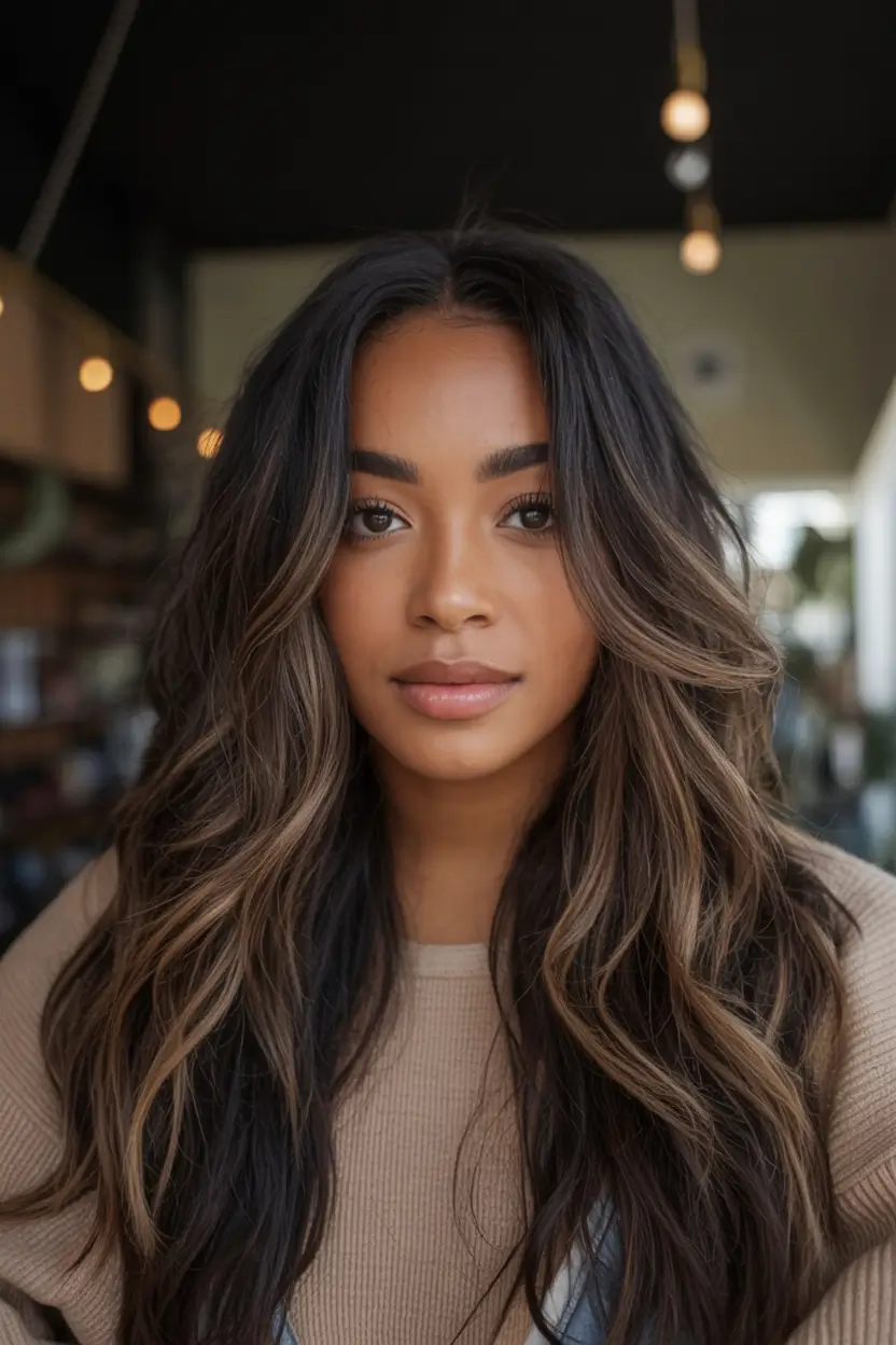 cool spring hair color for dark skin 2026+Espresso Melt with Ashy Highlights