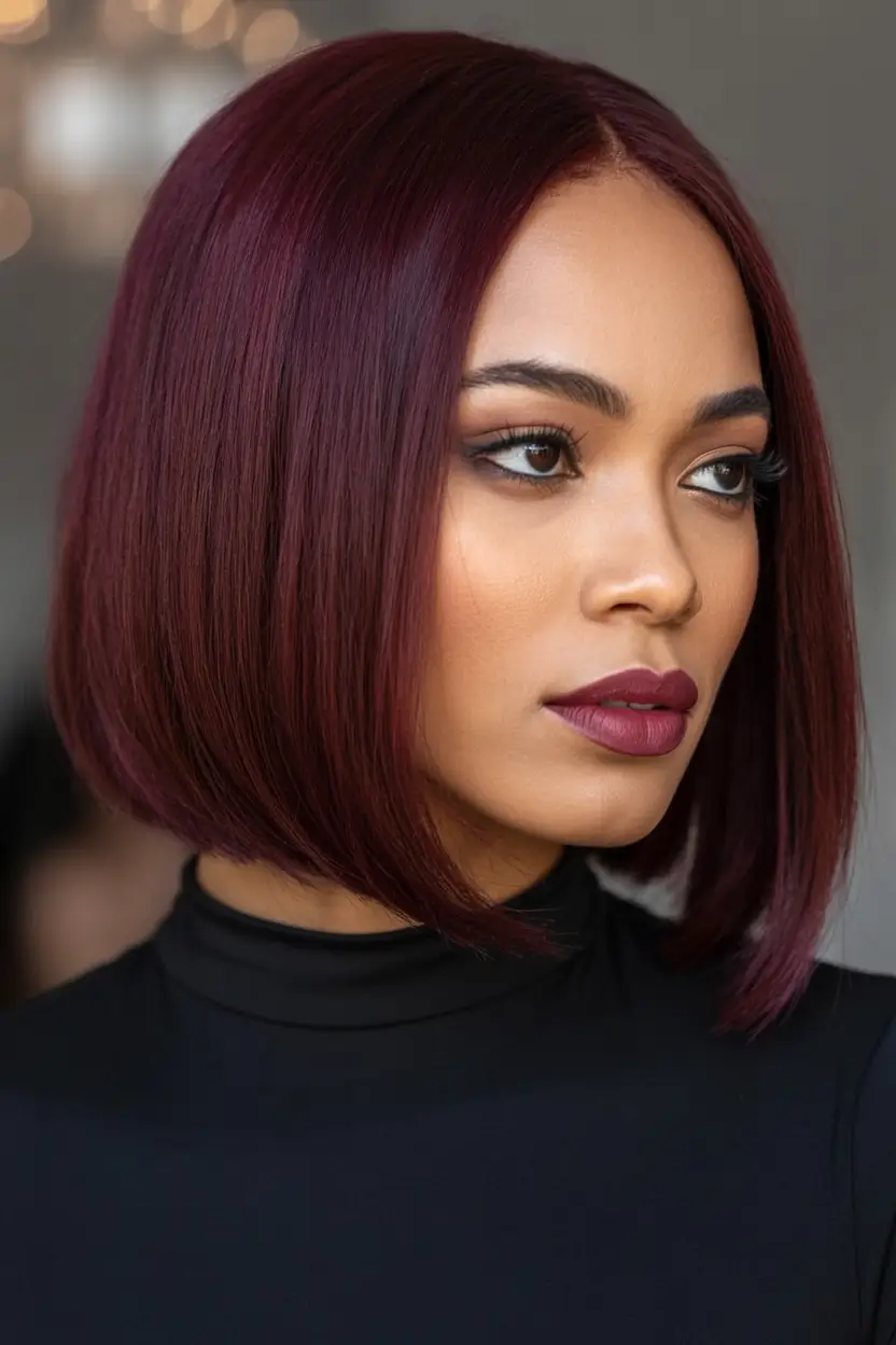 cool spring hair color for dark skin 2026+Deep Plum Bob with Razor Precision