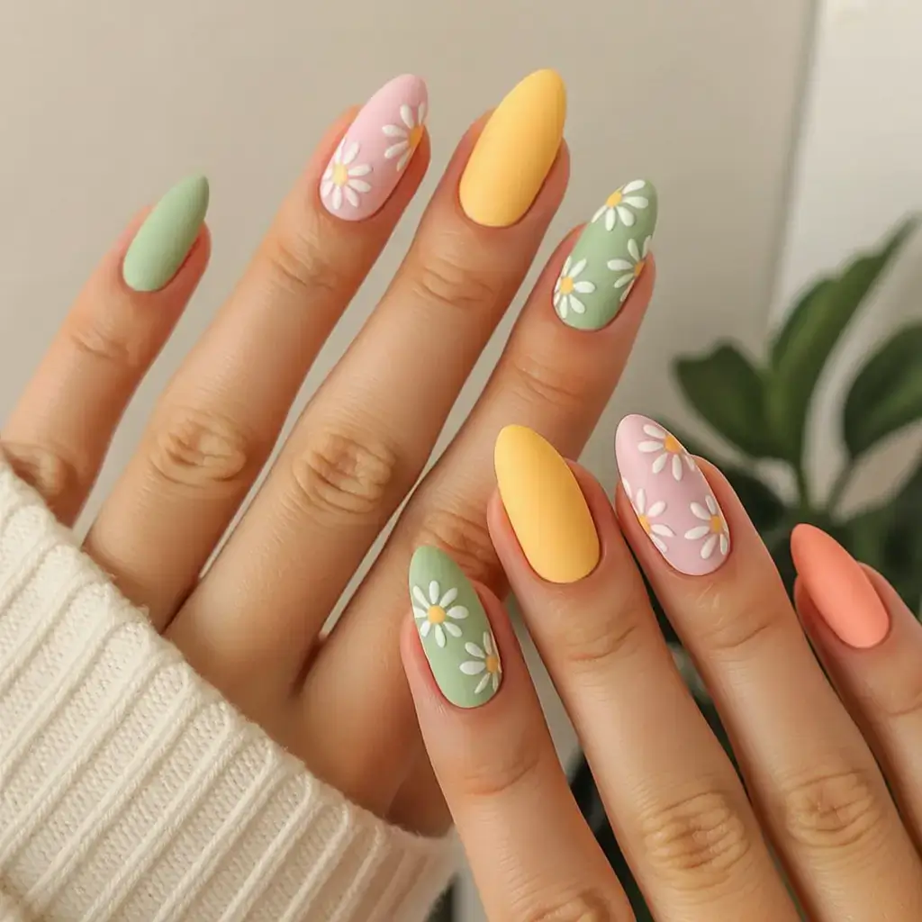 coolest fun spring nails 2026 Matte Daisy Garden