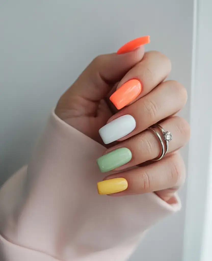 coolest fun spring nails 2026 Neon Block Chic