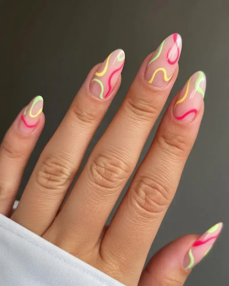 coolest fun spring nails 2026 Wiggly Neon Lines