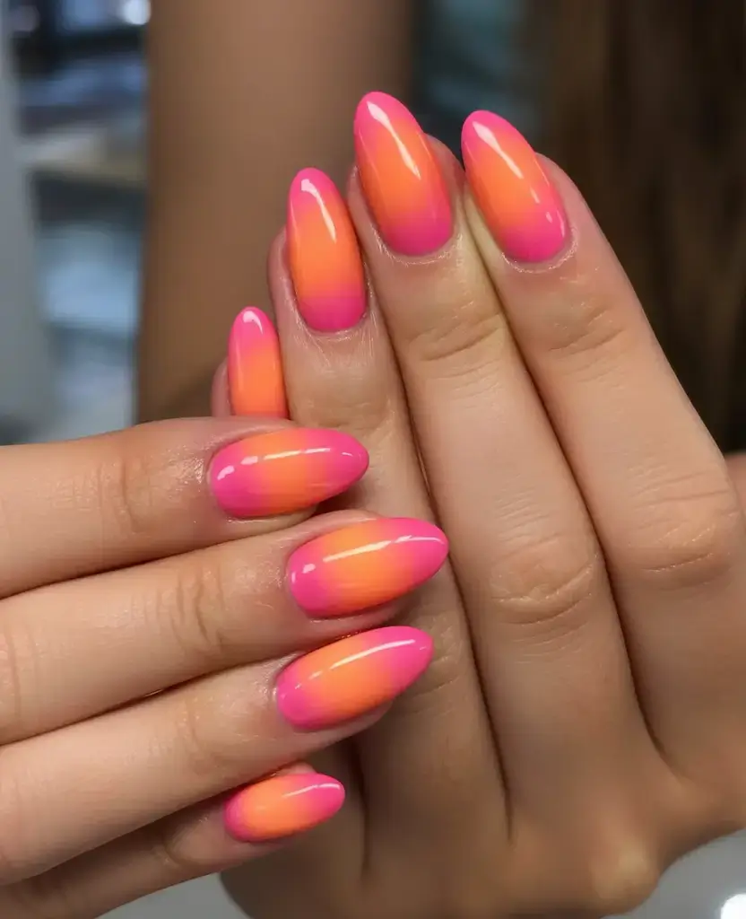 coolest fun spring nails 2026 Tropical Sunset Ombré