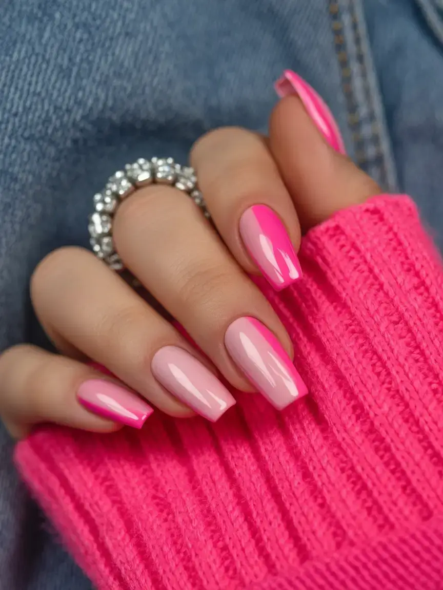 coolest fun spring nails 2026 Double-Tone Barbiecore