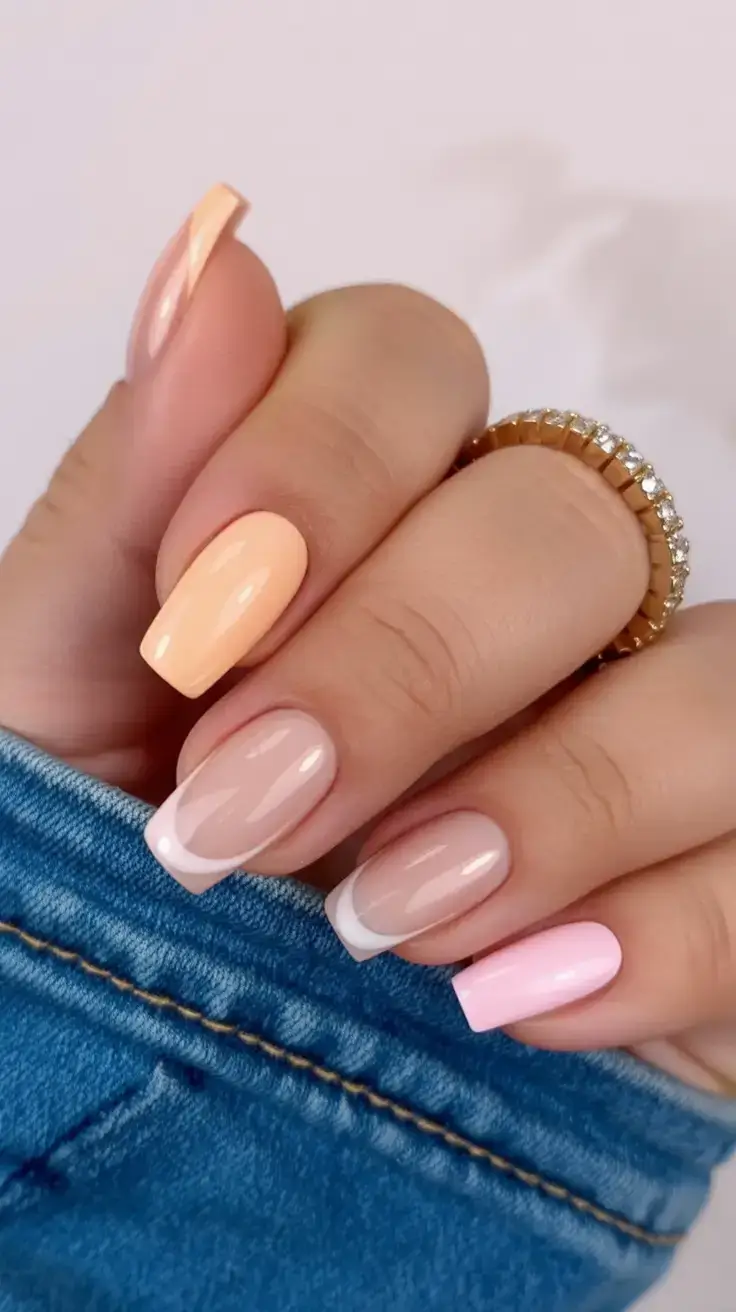coolest fun spring nails 2026 Peachy Neutral Remix