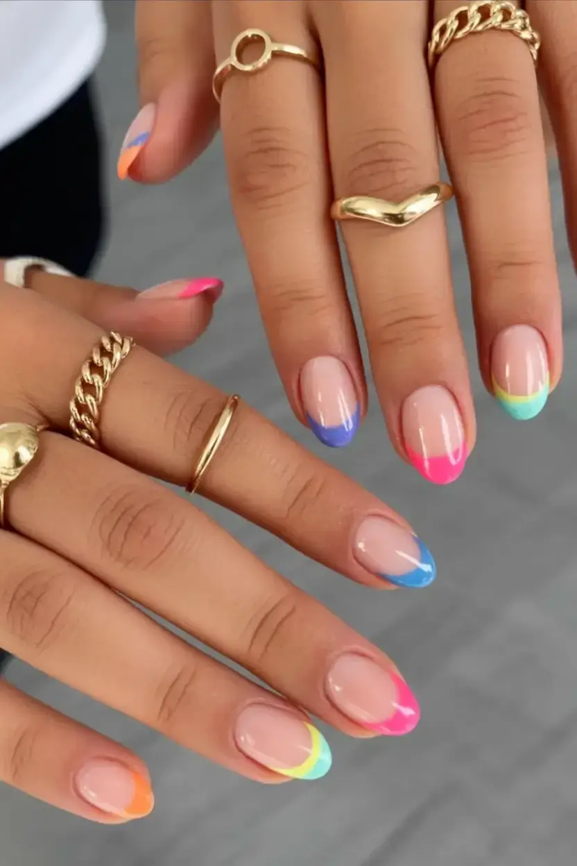 coolest fun spring nails 2026 Rainbow French Remix
