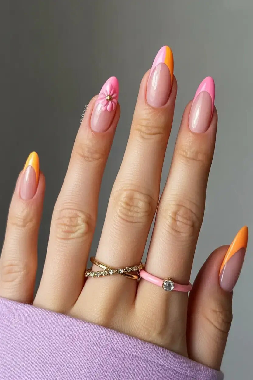 coolest fun spring nails 2026 Pink Bloom Frenchie