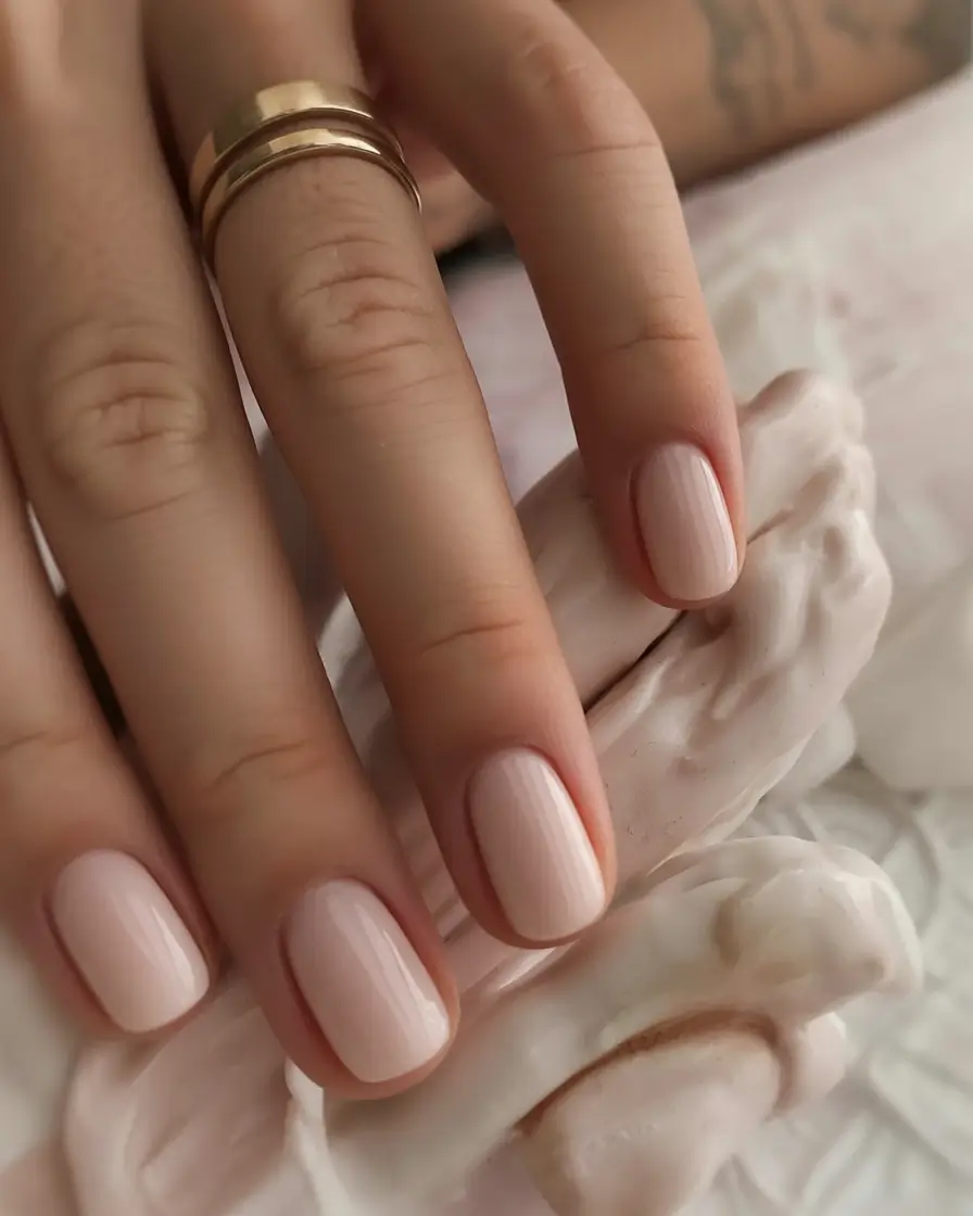 cozy spring wedding nails 2026 Sheer Blush with Subtle Vertical Texture