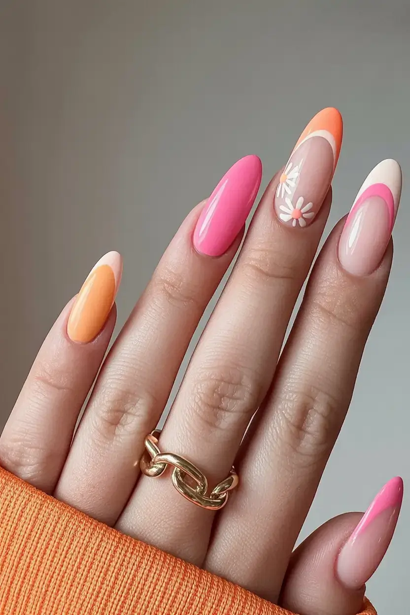 creative spring nail inspo 2026+Daisy Pop & Double French Mash-Up