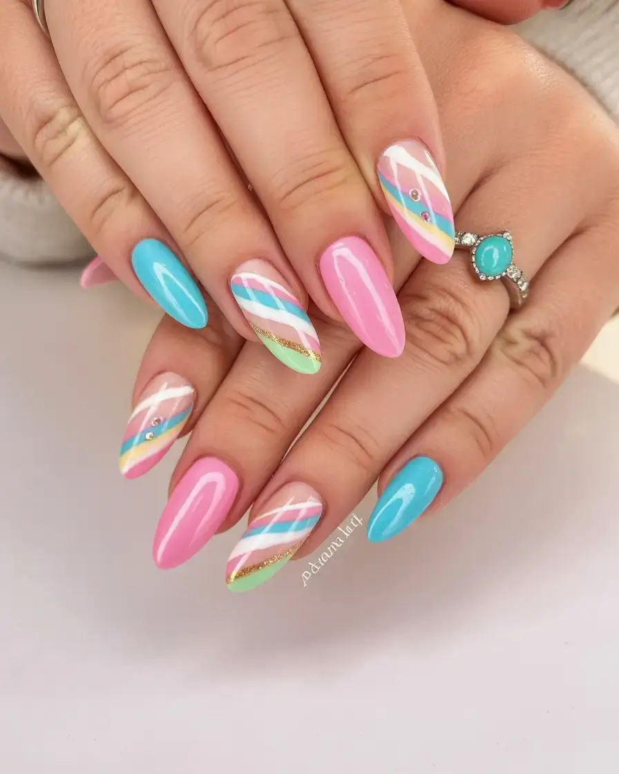 creative spring nail inspo 2026+Y2K Candy Stripe Vibes, But Make It Luxe