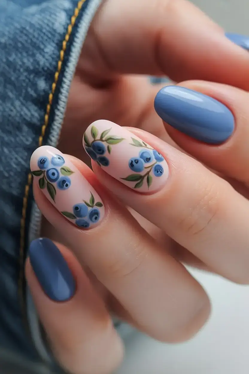 creative spring nail inspo 2026+Blueberry Bloom with Rustic Denim