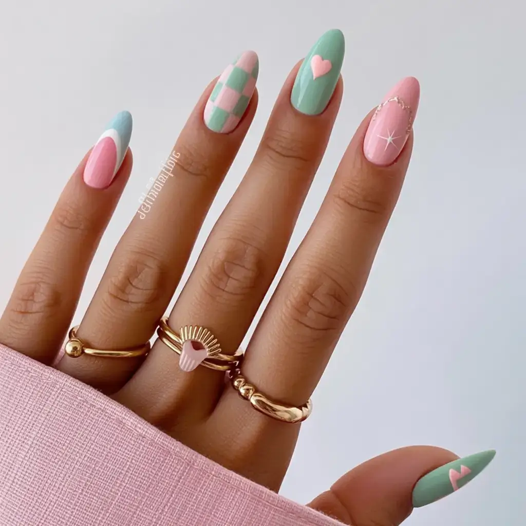creative spring nail inspo 2026+Pastel Playground with Retro Shapes