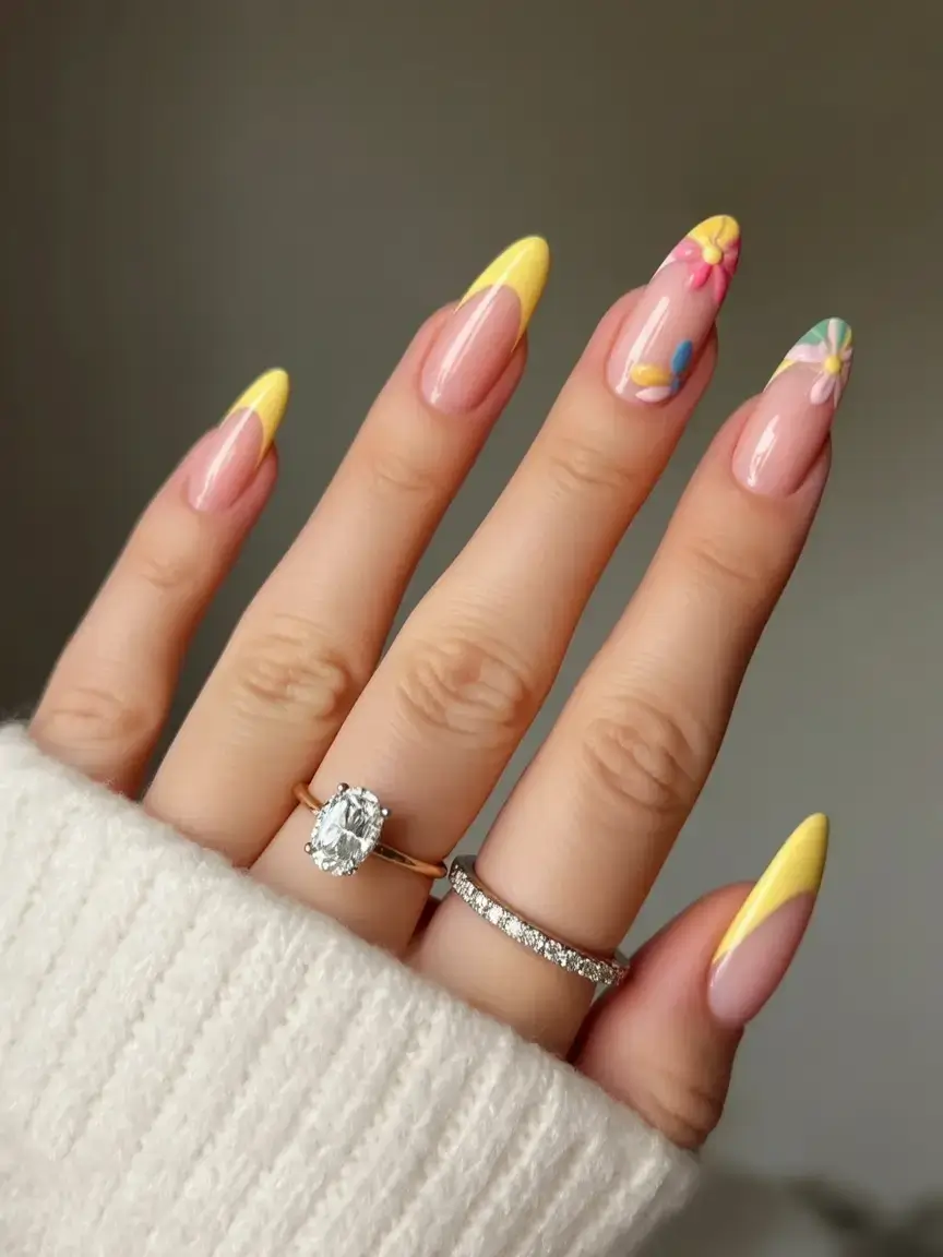 creative spring nail inspo 2026+Sunshine Tips and Groovy Florals