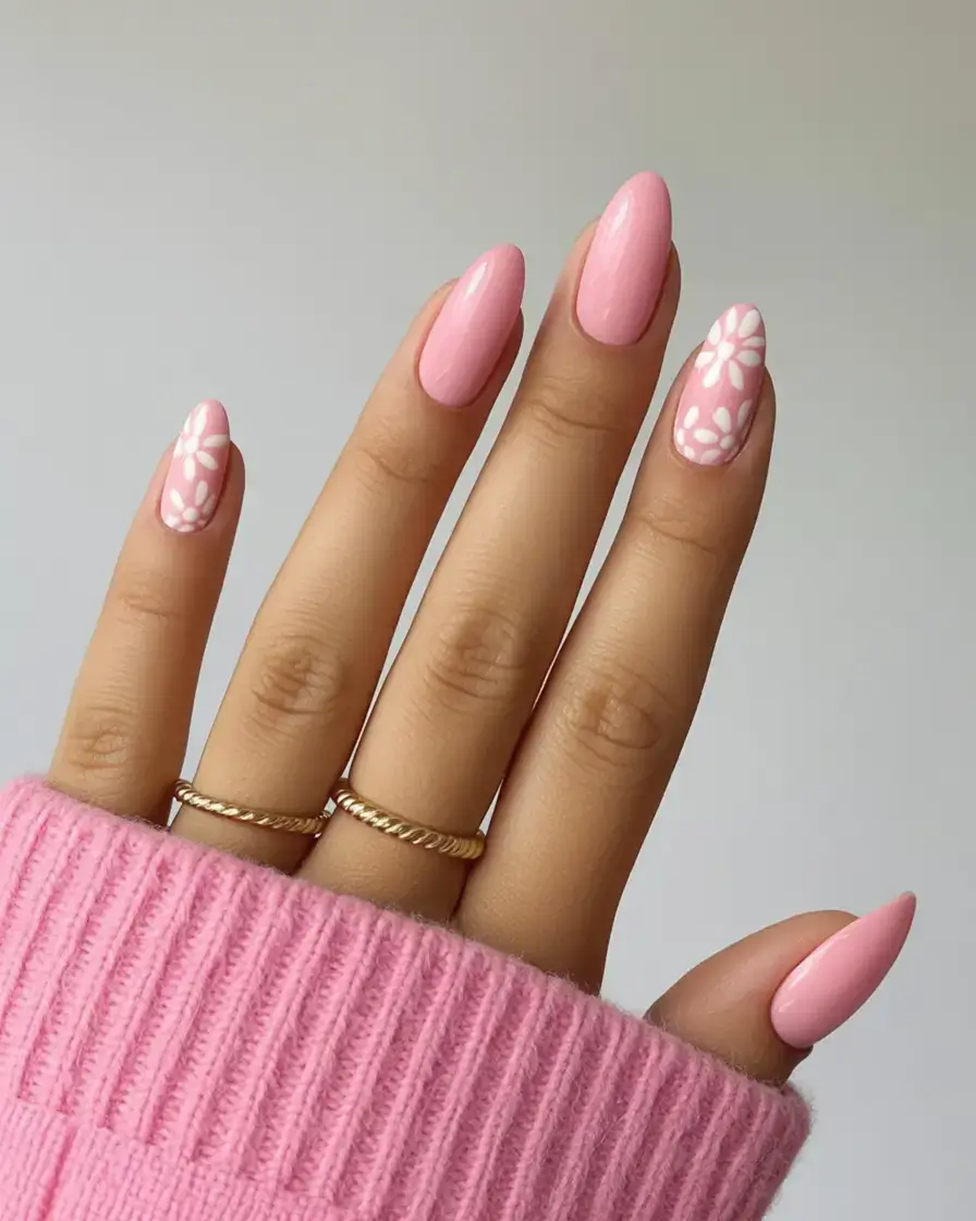 creative spring nail inspo 2026+Pink Petals with a Glossy Candy Finish