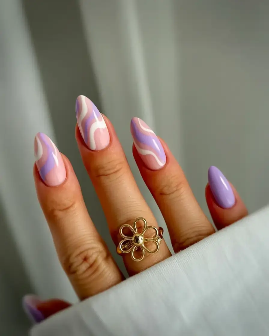 creative spring nail inspo 2026+Lavender Swirls & Soft Horizon Vibes