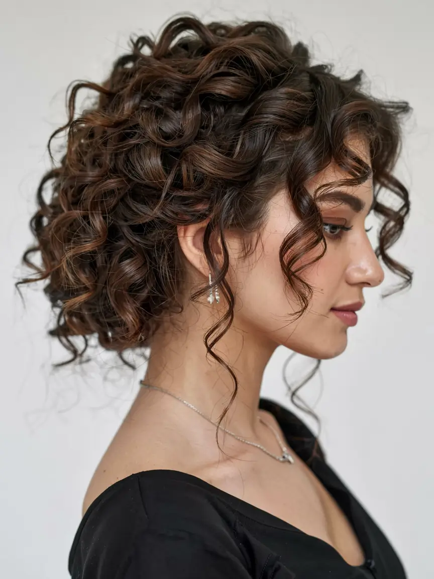 cute spring curly hairstyle ideas 2026 Romantic Curly Updo With Soft Face-Framing Spirals
