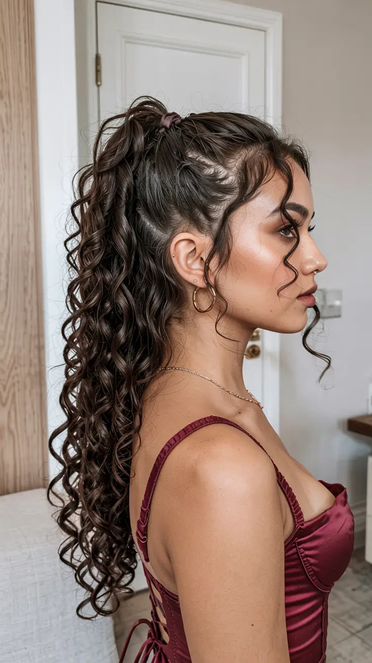 cute spring curly hairstyle ideas 2026 High Curly Ponytail With Defined, Bouncy Length