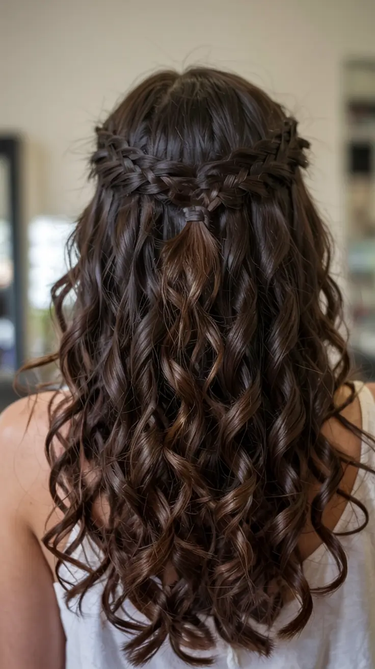 cute spring curly hairstyle ideas 2026 Loose Braided Half-Up With Cascading Spirals