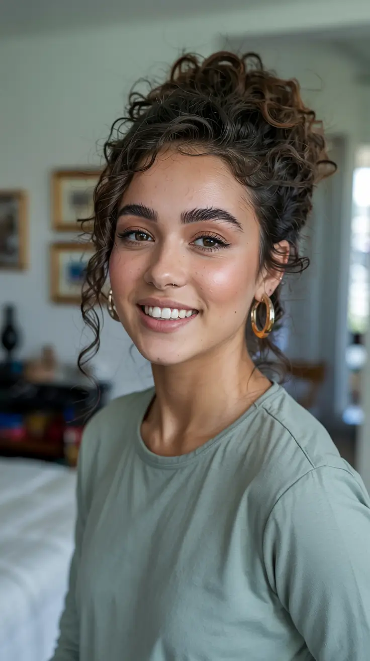 cute spring curly hairstyle ideas 2026 Soft Updo With Gentle Free-Falling Curls