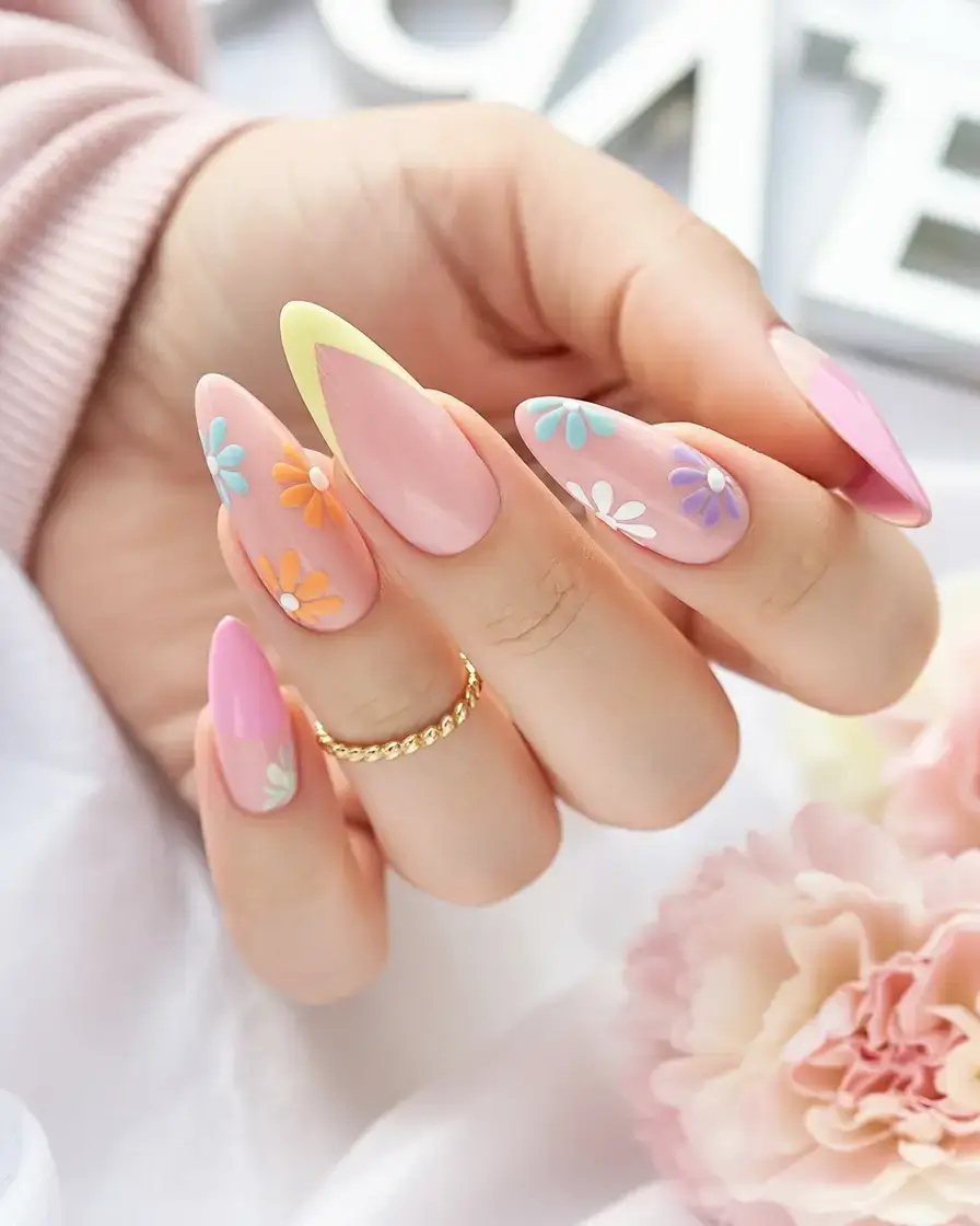 cute spring nails idea 2026+Neon-Pastel-Garden