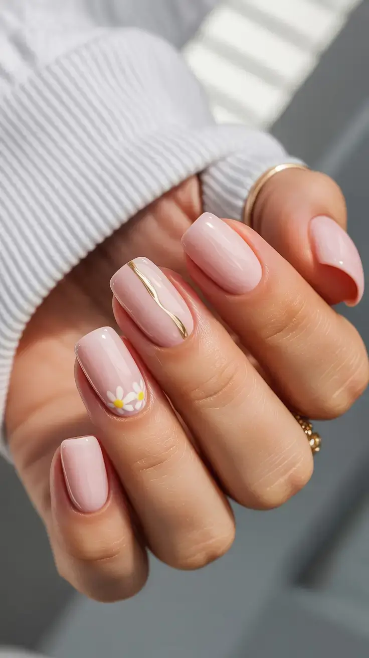 cute spring nails idea 2026+Daisy-Whisper-&-Gold-Line