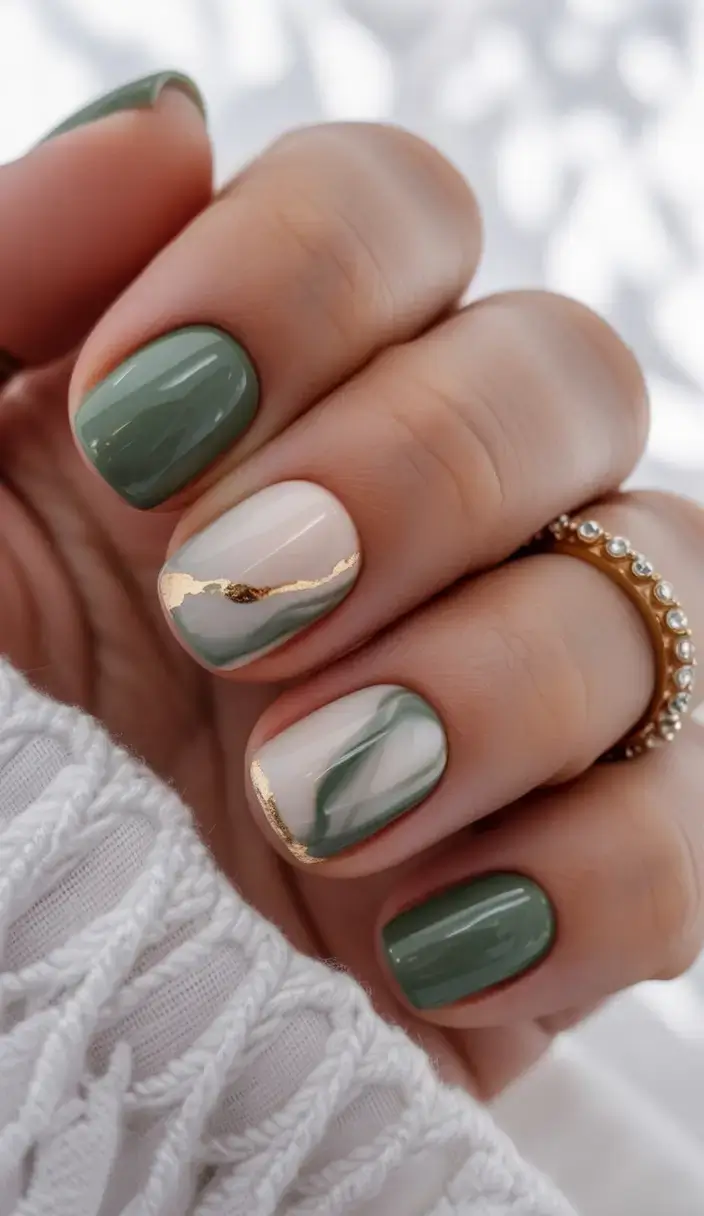 cute spring nails idea 2026+Green-Marble-Elegance