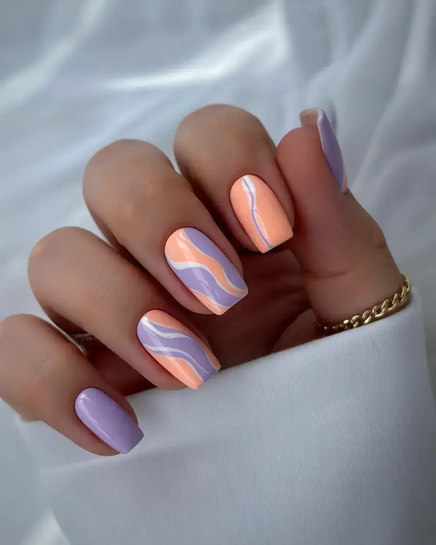 cute spring nails idea 2026+Sunset-Swirl
