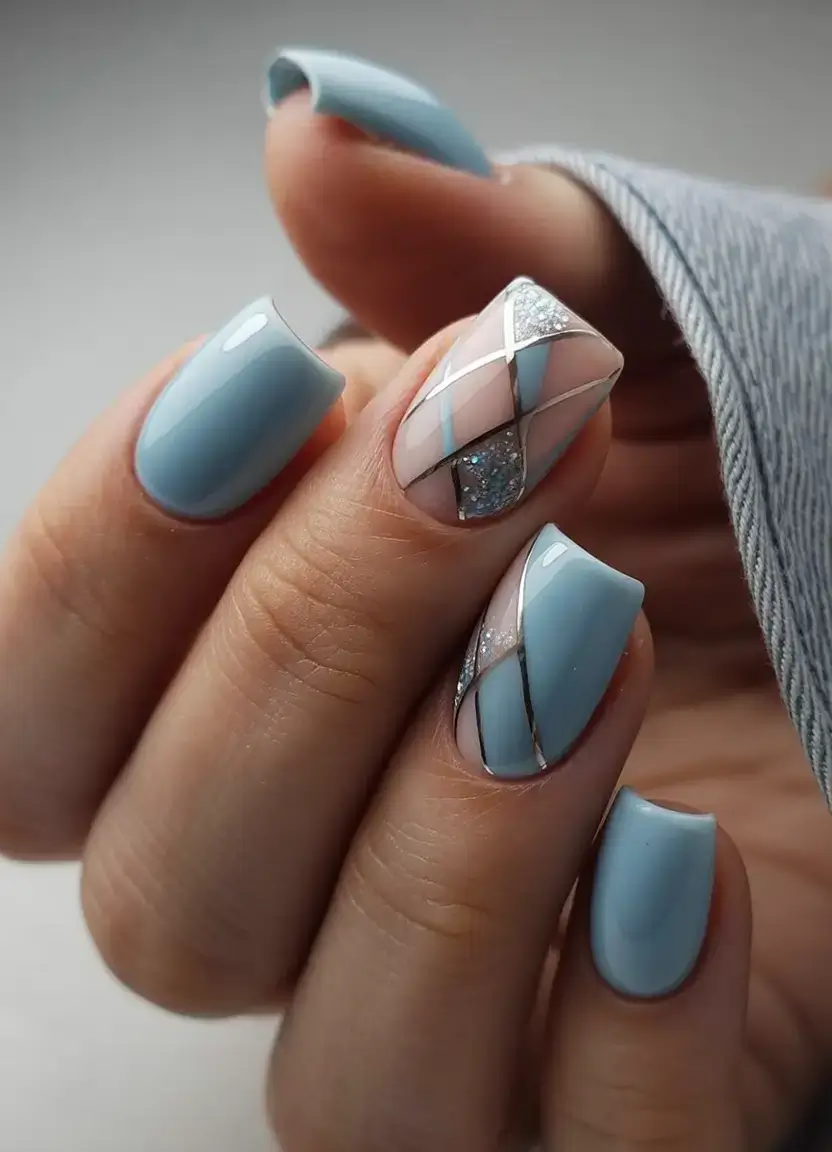 cute spring nails idea 2026+Geometric-Blue-Frost