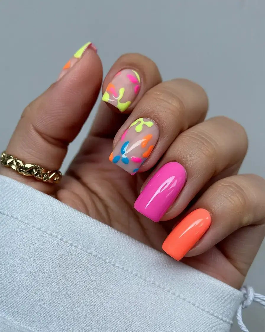 cute spring nails idea 2026+Neon-Drip-Pop