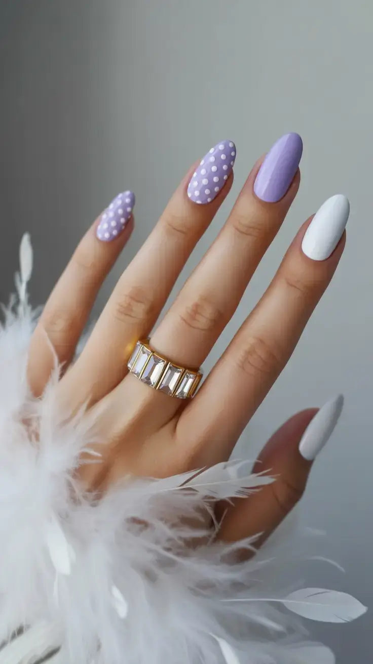 cute spring nails idea 2026+Lavender-Dot-Whimsy
