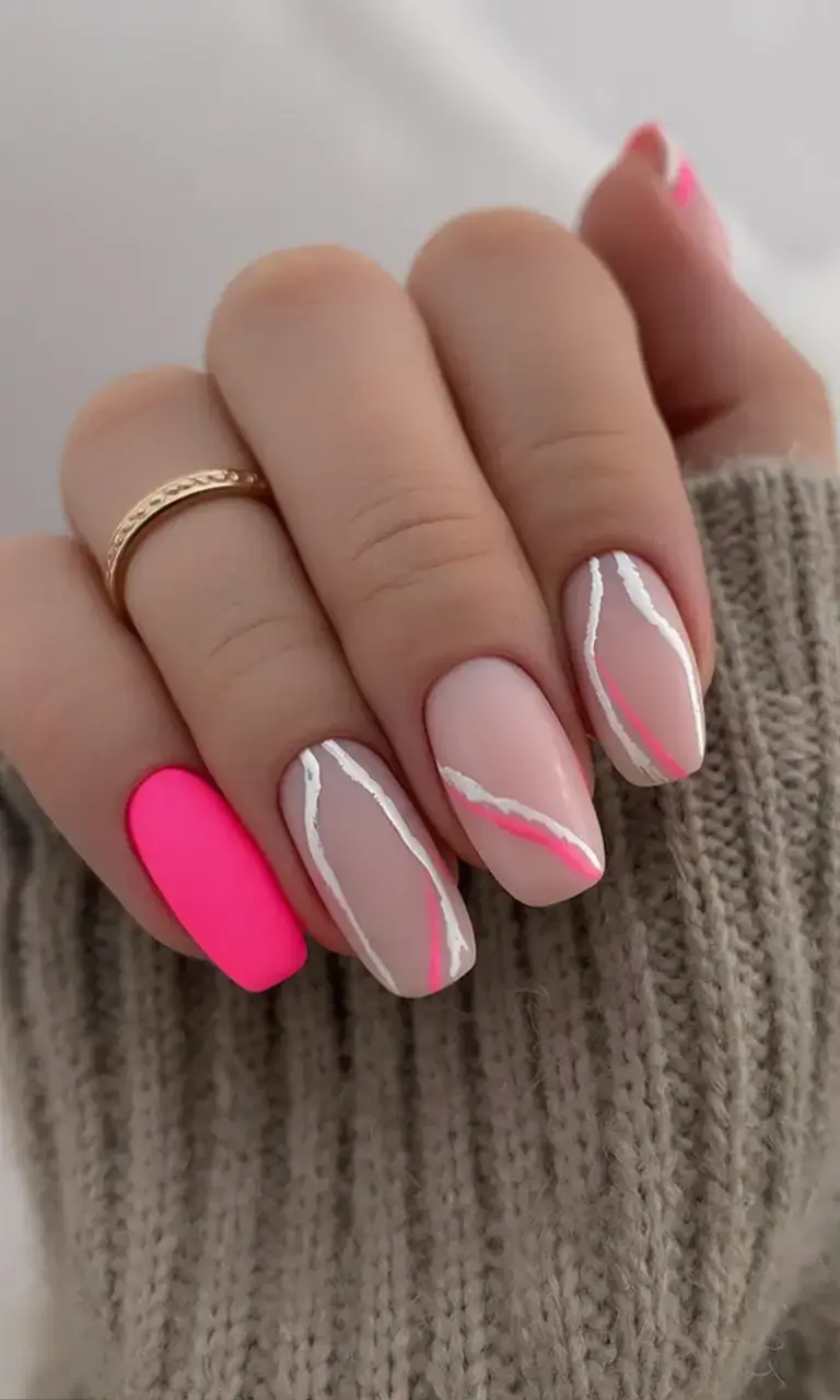 cute spring nails idea 2026+Pink-Neon-Pulse