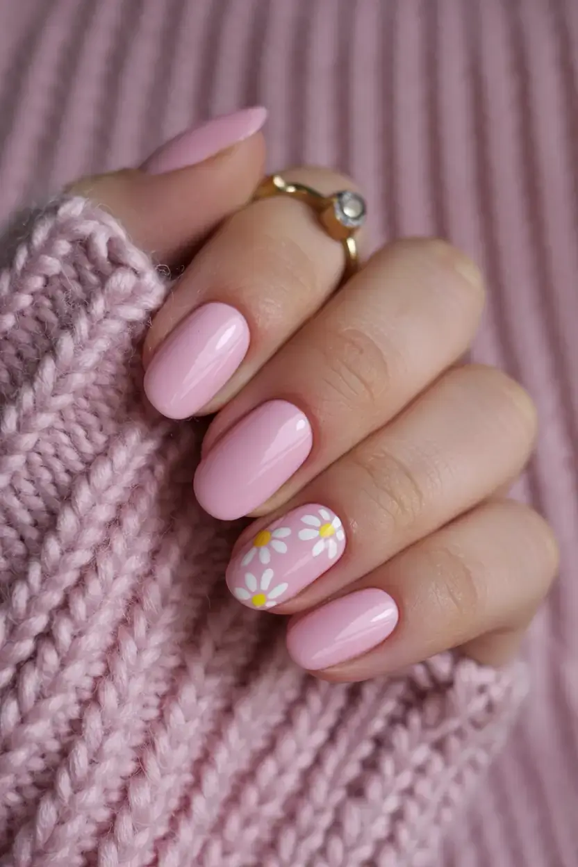 cute spring nails idea 2026+Baby-Pink-&-Daisy-Bloom