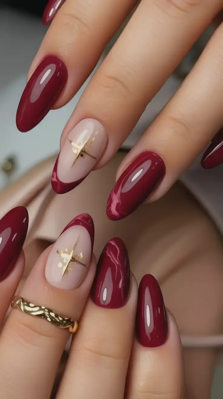 dark spring nail colors 2026 Glossy Garnet With Luxe Detailing