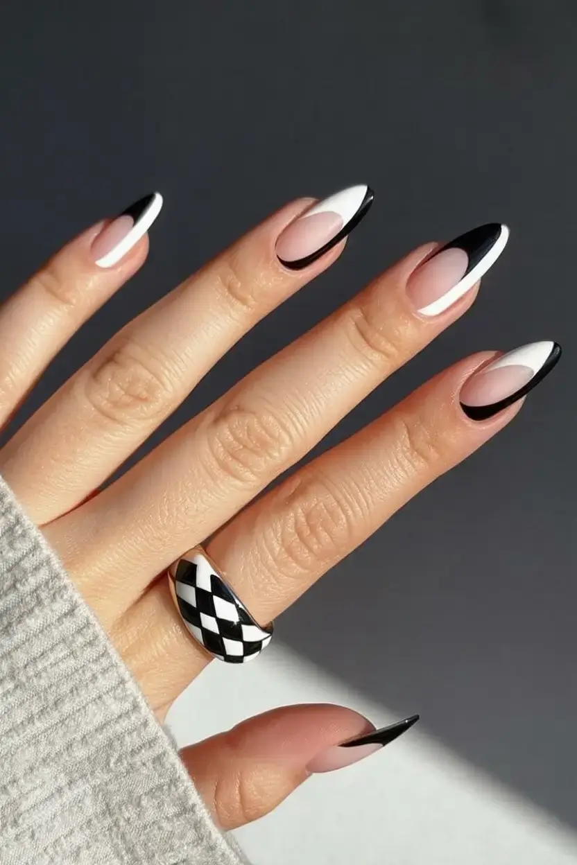 dark spring nail colors 2026 Modern Monochrome French Tips