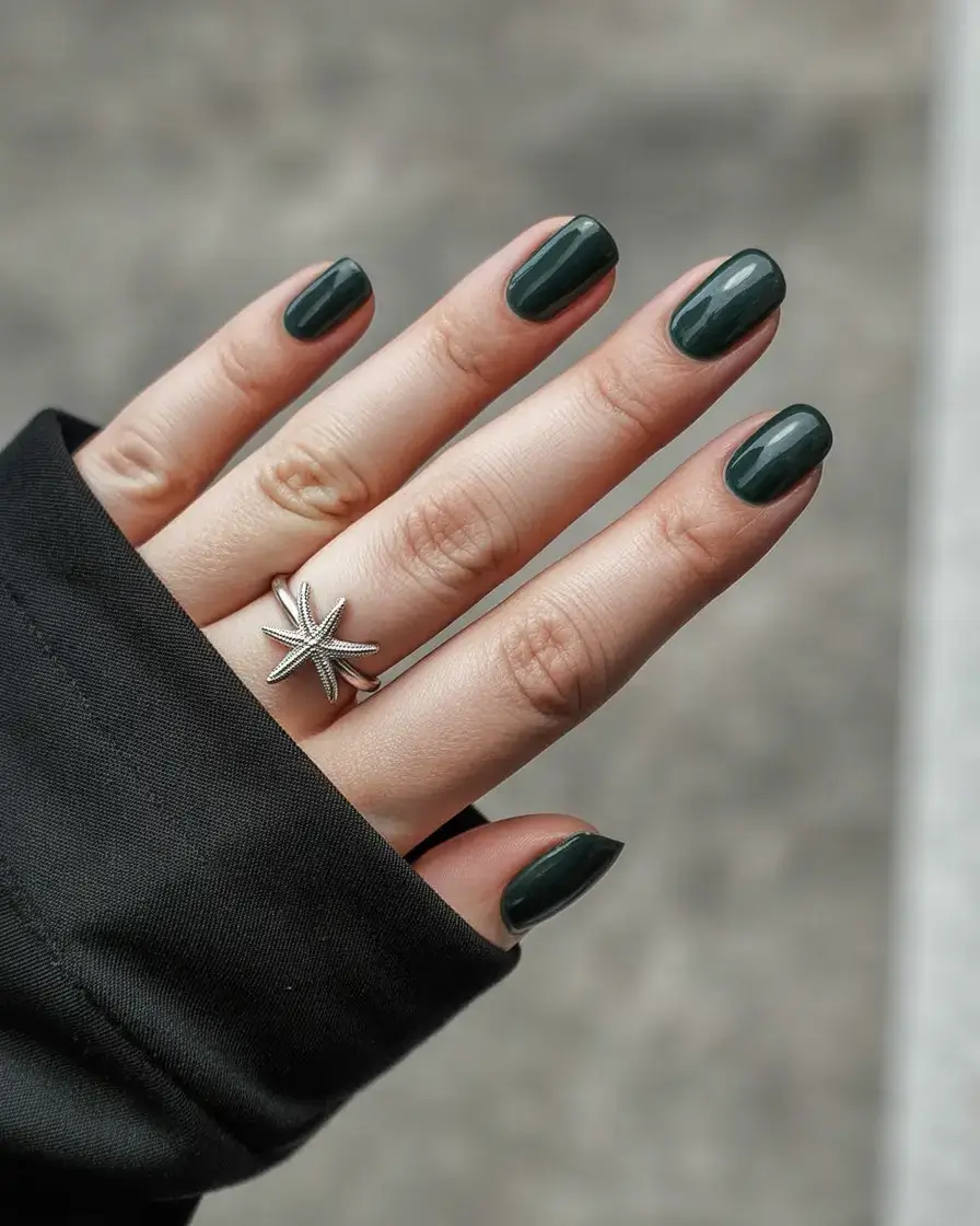 dark spring nail colors 2026 Glossy Moss for Understated Glam