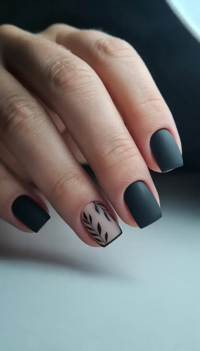 dark spring nail colors 2026 Subtle Leaf on Smoky Matte