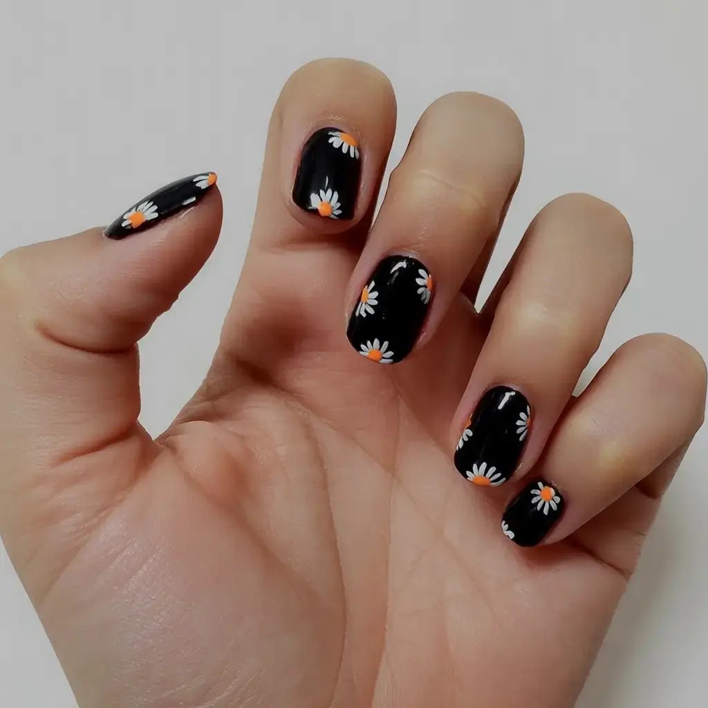 dark spring nail colors 2026 Mini Daisy Overload