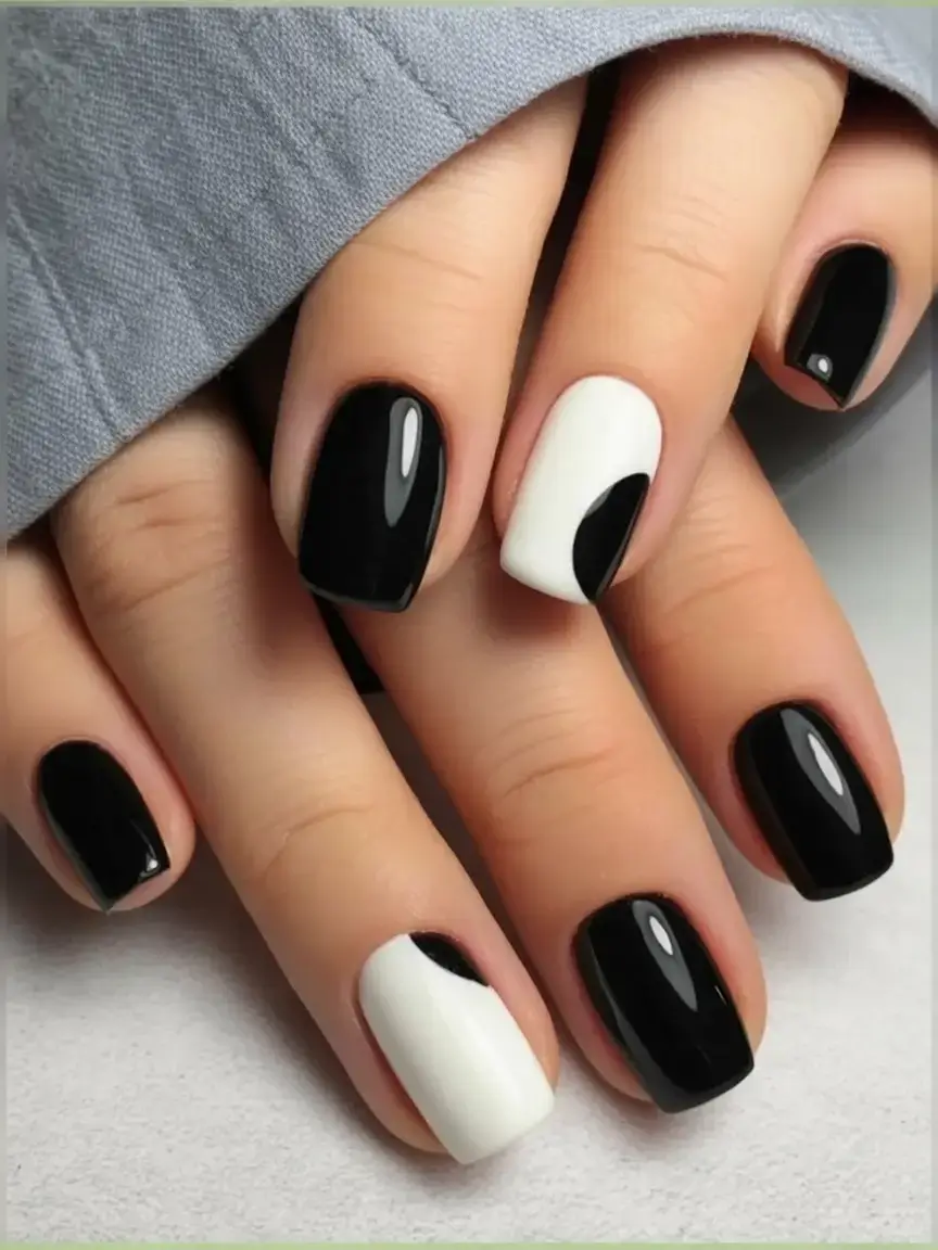 dark spring nail colors 2026 Minimal Yin Yang Geometry