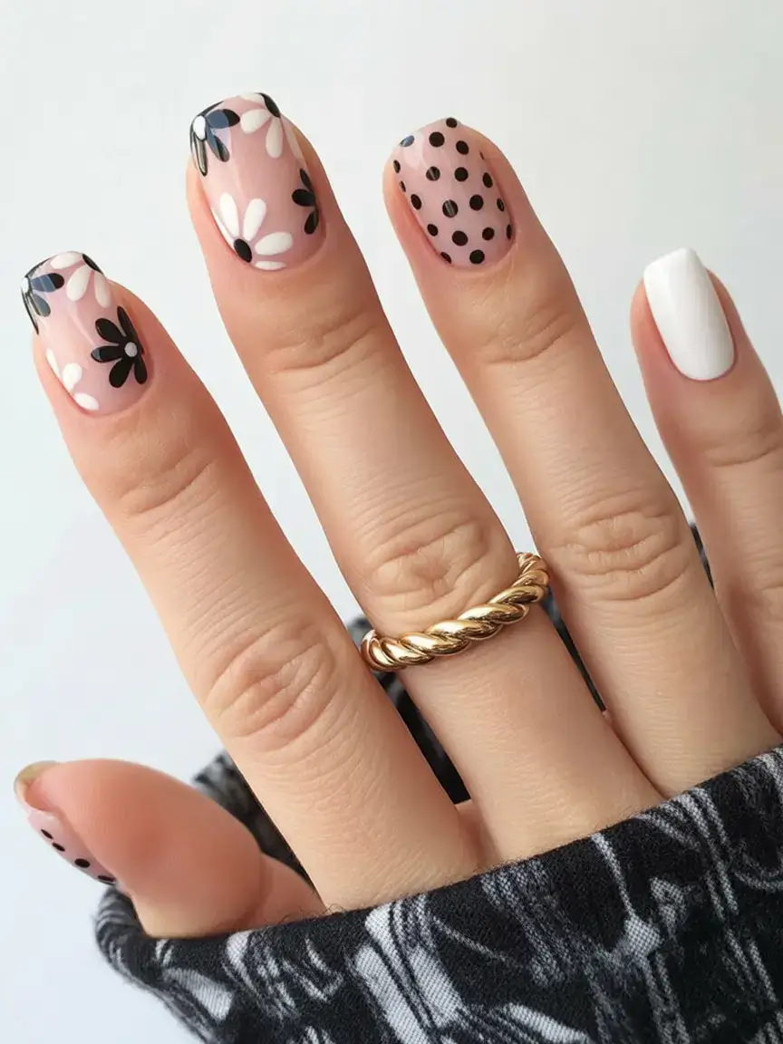 dark spring nail colors 2026 Polka Dot Petal Party
