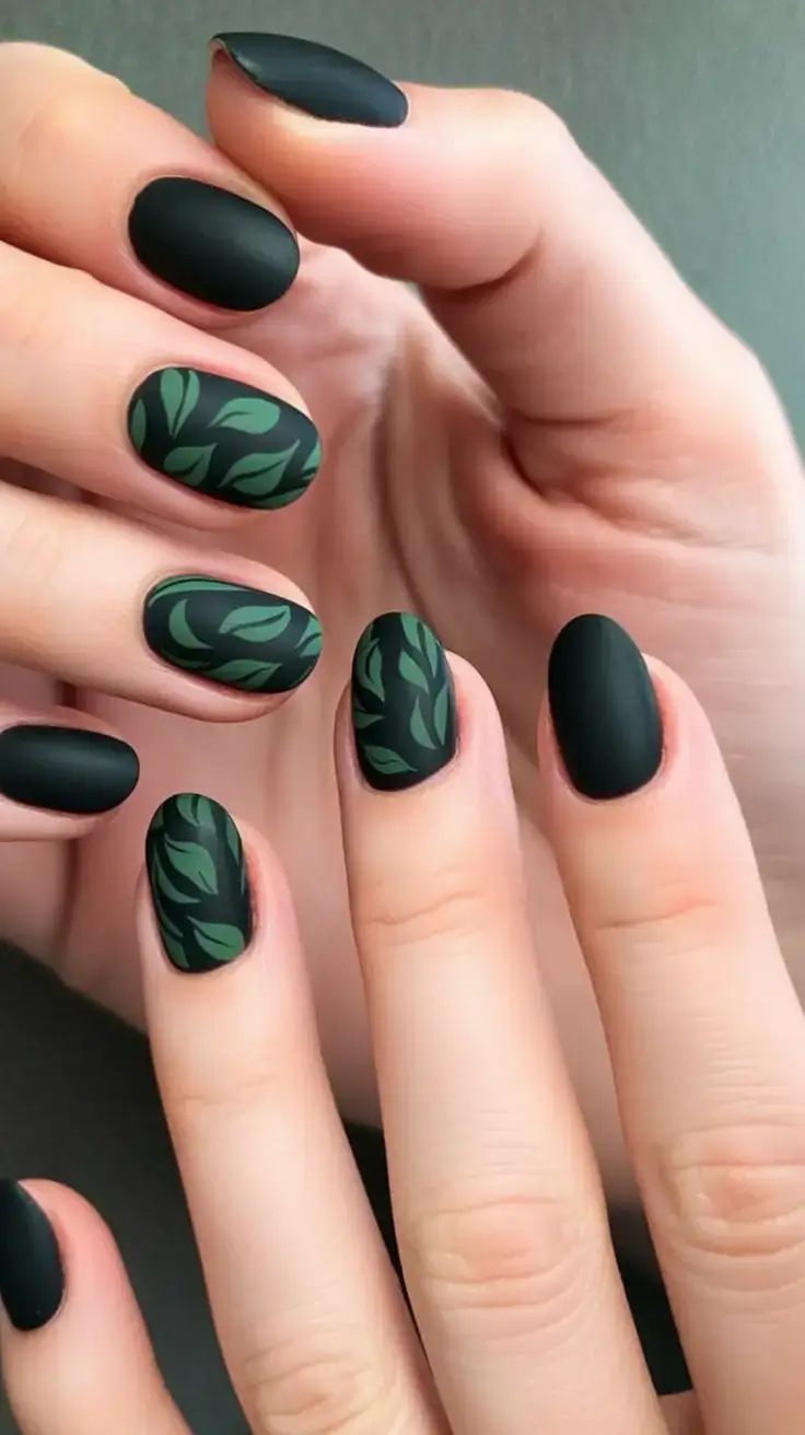dark spring nail colors 2026 Matte Greenery With Forest Mood